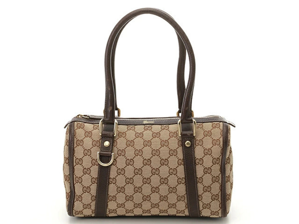 Gucci Bag Boston GG Beige Cream Brown Canvas Leather